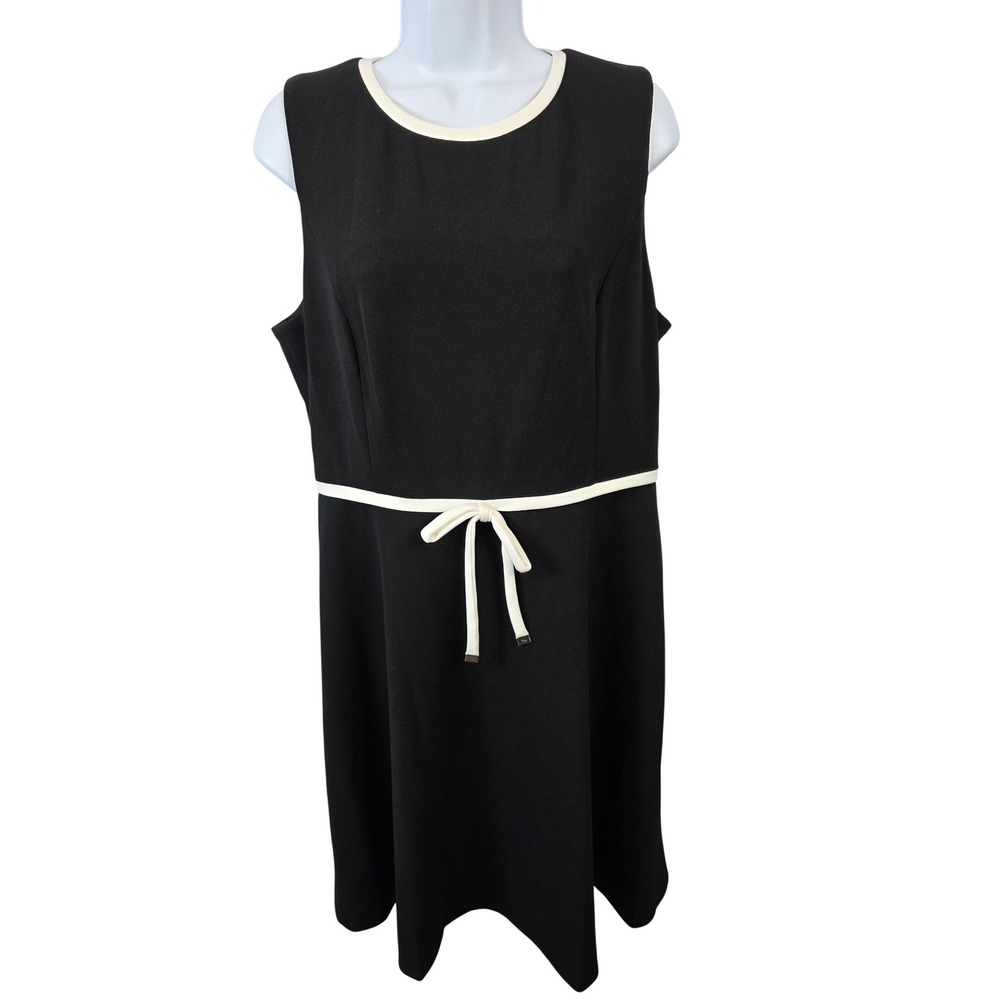 Tommy Hilfiger Womens Black Cream Contrast Trim A-Line Sleeveless Dress Size 12